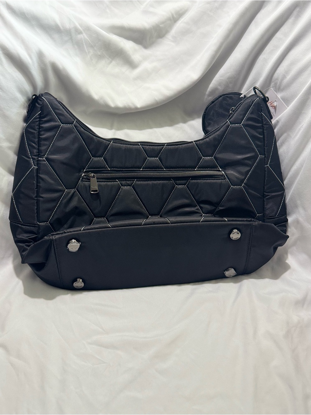 Lug Winger 2pc Hobo Bag - Black with Silver Stitch - Picture 4 of 4